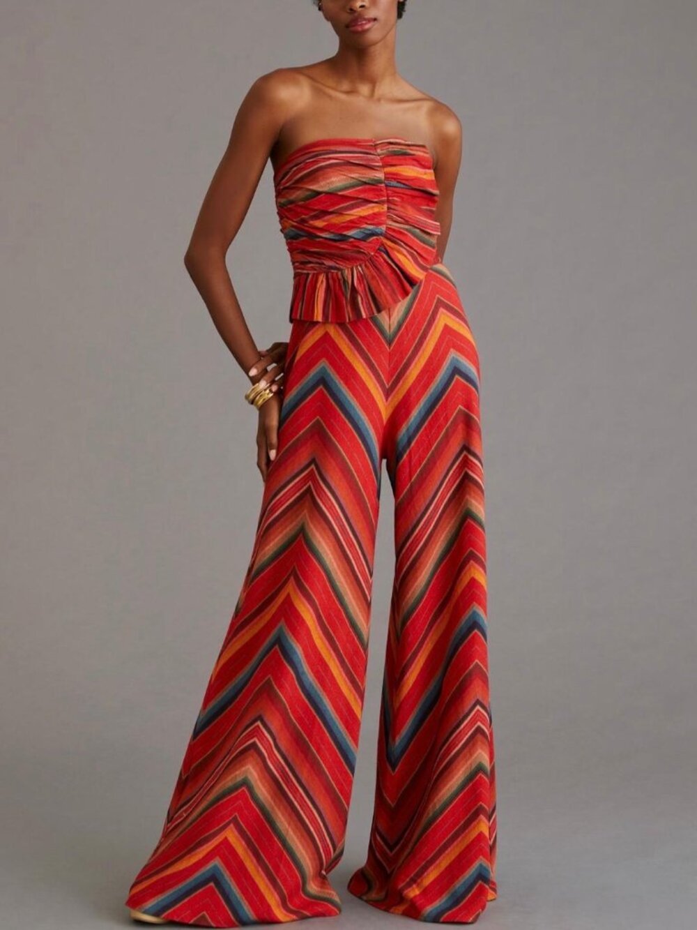 Ranna Gill Strapless Ruffled Jumpsuit